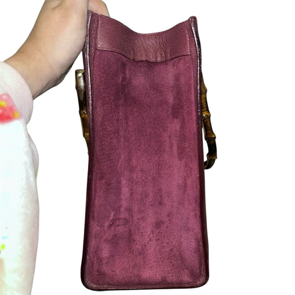 RARE Authentic Vintage Gucci Burgundy Suede Diana Tote Bag Bamboo Handles - Picture 5 of 17